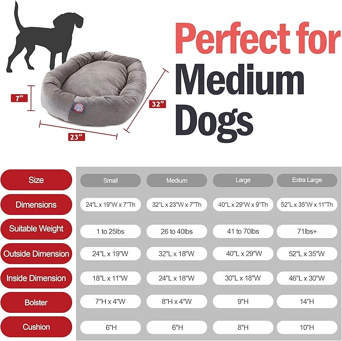 Majestic Pet 32 Inch Micro Velvet Calming Dog Bed Washable – Cozy Soft Round Dog Bed with Spine for Head Support - Fluffy Donut Puppy Mat 32x23x7 (inch) Medium - Vintage