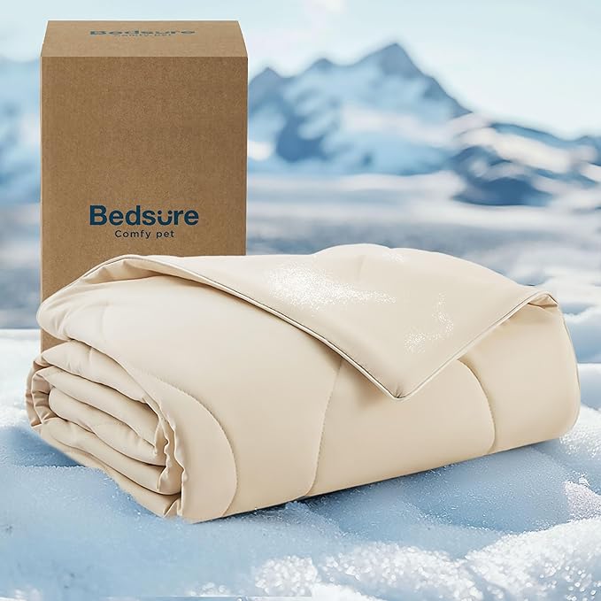 Bedsure Premium Cooling Blanket for Medium Dog - Q-MAX>0.5, Breathable Summer Washable Cold Pet Throw Blanket, Soft Durable Self Cooling Cat Mat for Hot Weather, Gentle Cream, 30x40