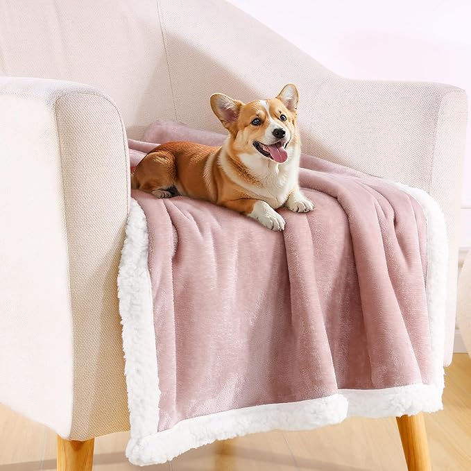 Smiry Waterproof Blanket Throw for Large Dogs, Soft Reversible Dog Blanket for Sofa Couch Bed, Washable Leakproof Sherpa Fleece Furniture Couch Protector(40"x60", Pink/White)