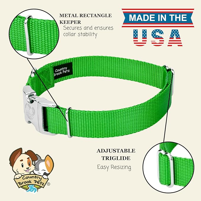 Country Brook Petz - Premium Nylon Dog Collar with Metal Buckle for Small Medium Large Breeds - 10+ Cool Colors (Extra Large, 1 Inch, Hot Lime Green)