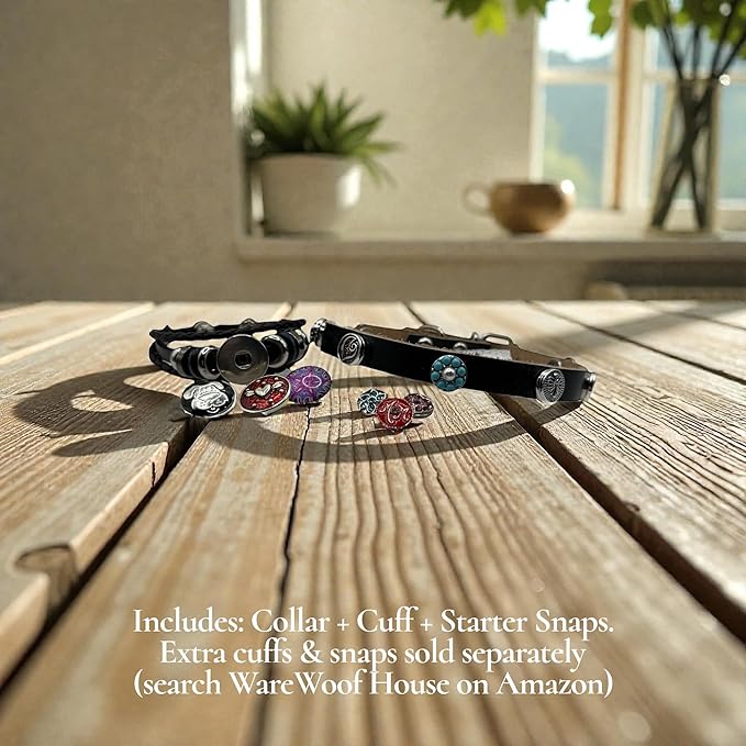 Collar & Cuff Matching Dog Collar and Owner Cuff Set with Snap Charms (M (11.5" - 15"), Brown (12mm Snaps))