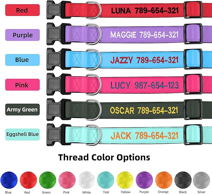 Personalized Dog Collar,Custom Pet ID Collar Embroidered with Name and Phone Number for X-Small Small Medium Large Boy Girl Dogs(Solid)