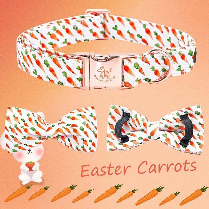 Elegant little tail Easter Dog Collar, Carrots Pet Collar with Bowtie Cute Pink Pet Bow Puppy Collars Adjustable Dog Collars for Small Dogs