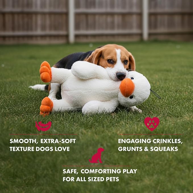 Pet Lou 15" Colossal Duck Plush Dog Tough Toy, Durable Super-Soft Fabric Squeaky Interactive Toy for Aggressive Chewers, Heavy Duty Stuffed Dog Toy, Longest-Lasting