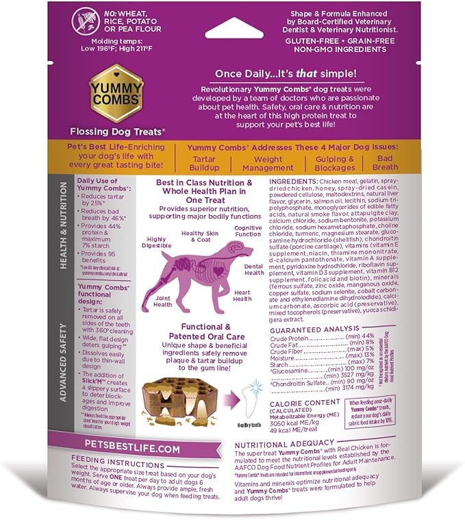 Yummy Combs Dog Dental Treats – Vet VOHC Approved, Removes Tartar & Cleans Teeth – Yummy High Protein Chicken Treat for Medium Dogs (Mini Pack, 9 Count)