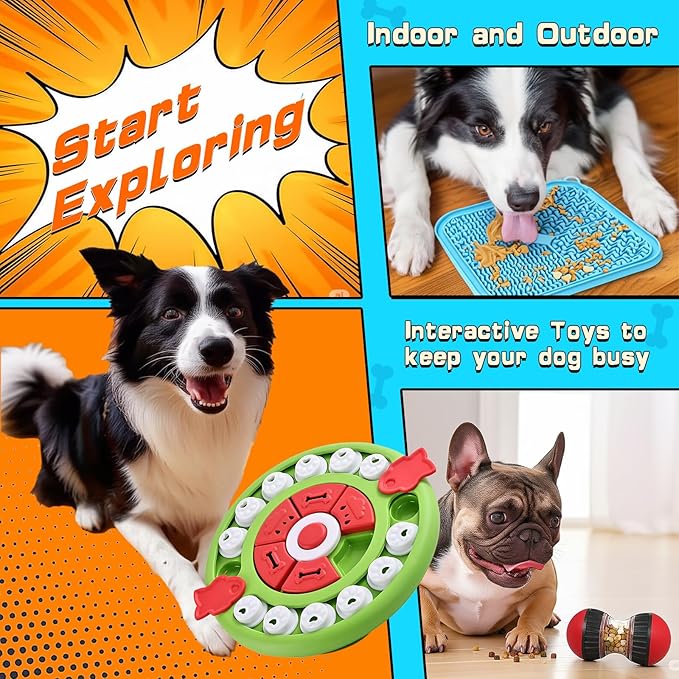 5 in 1 Dog Puzzle Toy Set for Slow Feeding and Puppy IQ Training, Stimulating Cognitive Anxiety Relief and Keeping Dog Busy, Pet Interactive Toy, Treat Dispensing Ball and Lick Mat for Flur
