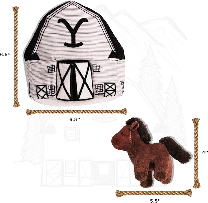 design LAB, Inc. Official Yellowstone Merchandise | Dog Plush Toys | Yellowstone Nesting Toy Barn with Horses | Squeaky Stuffed Animal Horse Gift Set