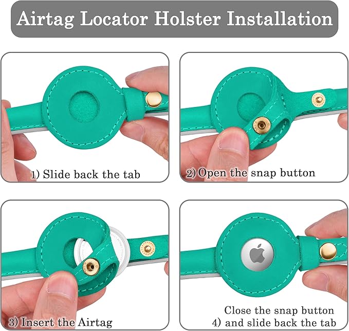 OOPSDOGGY Rolled Leather Dog Collar with Airtag Holder - Reflective Round Airtag Dog Collar - Soft Tracking Pet Collar for Small Dogs Puppy Cats Kitten (Teal, XXL, 20"-24")