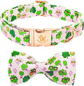 Elegant little tail St Patrick's Dog Collar, Cute Colver Cotton Shamrock Pet Collar Trefoil Soft Puppy Collar Pink Holiday Adjustable Cotton Pet Collar with Bow for Small Medium Large Dogs