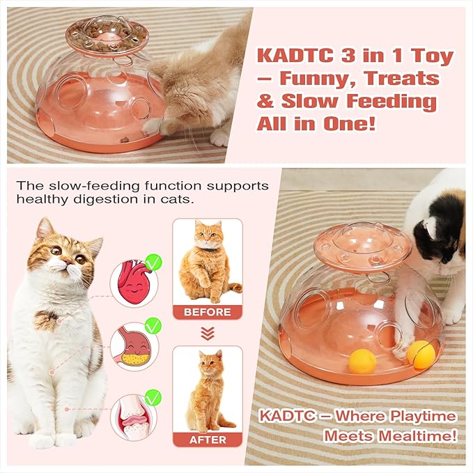 KADTC Large Size Cat Puzzle Toy - 2 Ways to Play - U.S. Brand, Design Treat Dispenser Toys & Foraging Balls For Indoor Cats Puzzles Feeder Kitten Enrichment Slow Feeding Interactive Brain-Teasing Game