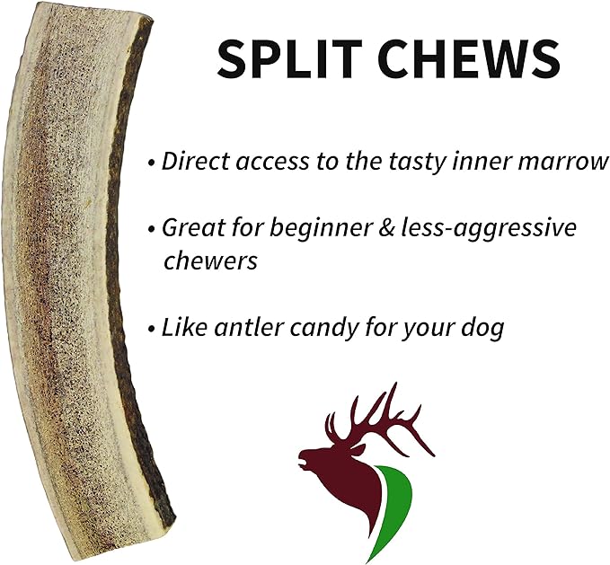 Large Split Single Pack (for 30-50 lb Dogs) Premium Grade Elk Antler for Dogs (1 Piece) Sourced in The USA