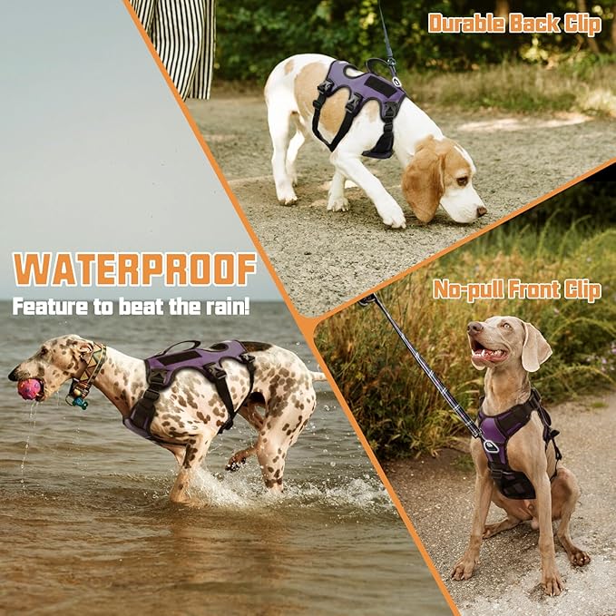 AUROTH Escape Proof Dog Harness - No Pull with Lift Handle, Soft Padded Reflective Adjustable Vest, Large for Walking, Hiking, Training