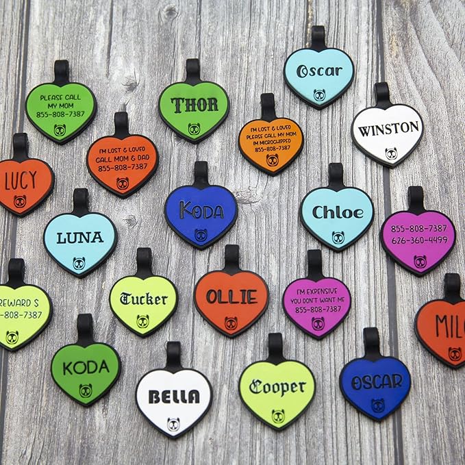 Silicone Silent Cat Tag Personalized with 5 Lines of Custom Deep Engraved Durable Soundless Pet ID Name Tag Heart Small Blue