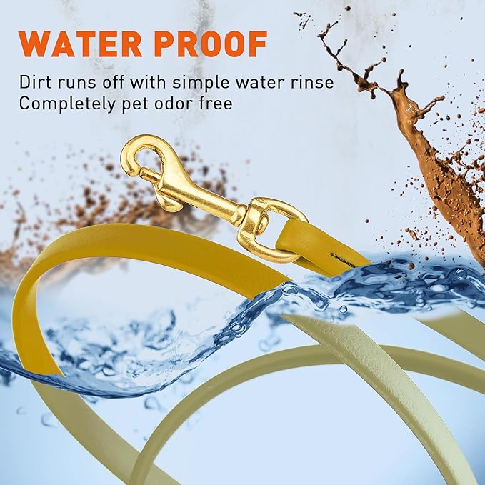 Viper K9 Biothane Working Dog Leash Waterproof Lead for Tracking Training Schutzhund Dog Sport & Search - Odor-Proof Long Line with Solid Brass Snap for Puppy Medium Large 1/2" x 15ft Treasure Gold