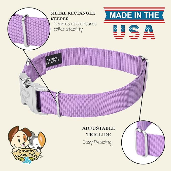 Country Brook Petz - Premium Nylon Dog Collar with Metal Buckle for Small Medium Large Breeds - 10+ Cool Colors (Extra Large, 1 Inch, Lavender)