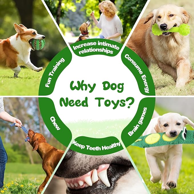 15 Pack Puppy Chew Toys for Teething, No Stuffing Squeaky Dog Toys Interactive Puzzle Toy, Dog Enrichment Toy Bundle with Tough Ropes, Treat Balls for Small Medium Large Dog to Keep Them Busy