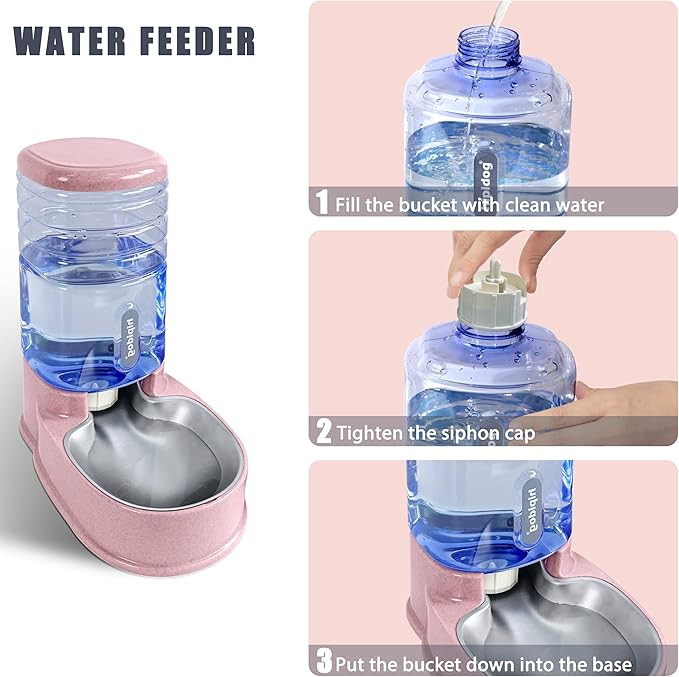 Cats Dogs Automatic Food Feeder and Water Dispenser Set 3.8L with Stainless Steel Bowl