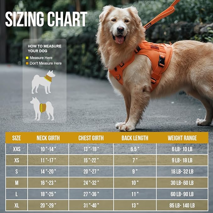 OneTigris Tactical Dog Harness Vest,No-Pull Service Dog Vest with Hook & Loop Panels,Adjustable Dog Vest Harness for Walking Hiking Training(Orange,XL)