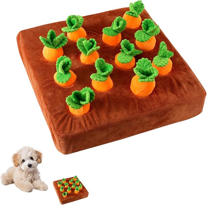 Carrot Dog Toy, Puppy Puzzle Including Snuffle Mat and Removable Soft Carrots Toy Stimulating Fun Cute Interactive Game for Small Dog Brain Training Enrichment Foraging Skill
