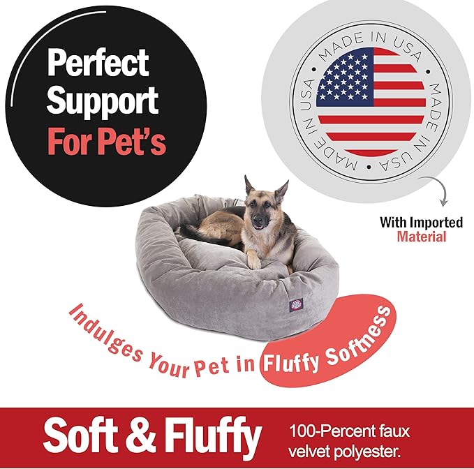Majestic Pet 52 Inch Micro Velvet Calming Dog Bed Washable – Cozy Soft Round Dog Bed with Spine for Head Support - Fluffy Donut Puppy Mat 52x35x11 (inch) X- Large - Vintage (2025)