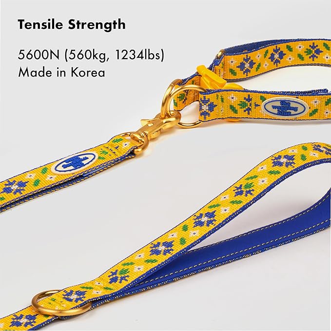 Signature Dog Leash – 63in Durable Double-Sided Jacquard Webbing, Ergonomic 0.8in Grip, Safety-Tested Hardware – Made in Korea (Basic, Peony)
