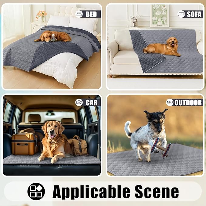 Smiry Waterproof Dog Bed Cover Blanket, Soft Reversible Pet Blanket, Washable Leakproof Cats Dogs Couch Cover for Sofa, Couch, Furniture (82x120 Inch, Grey/Dark Grey)