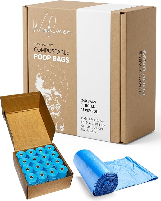 Wooflinen Unscented Dog Poop Bags – Leak-Proof Dog Poop Bags Rolls – Large 9x13”, Durable, Easy Tear – Made from Plant-Based Materials – For Big & Small Dogs – 720 Count (48 Rolls)
