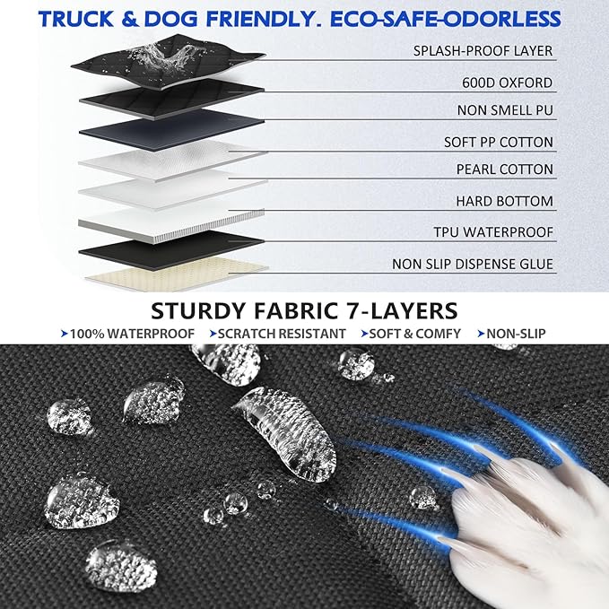 Truck Dog Seat Cover Back Seat, Hard Bottom Dog Hammock for Car, Waterproof XL Large Soft Pet Extender Travel Bed Supports 400lbs, Durable Platform Protector Full Size Crew Cab Rear Seat