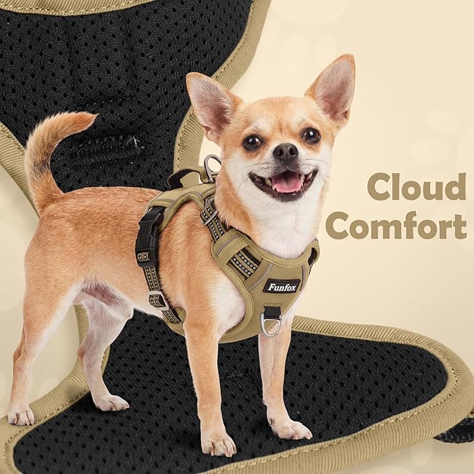 Funfox Dog Harness No Pull, Adjustable Pet Vest Harness, Super Soft Material with Vertical Handle Easy Control, Reflective Night Walking, 2 Leash Clips for XLarge Dogs, Brown, XL