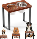 14" Tall Elevated Dog Bowls - Ergonomic Stainless Steel Dog Bowls with 10° Tilt in Acacia Wood Stand for Tall & Large Breed