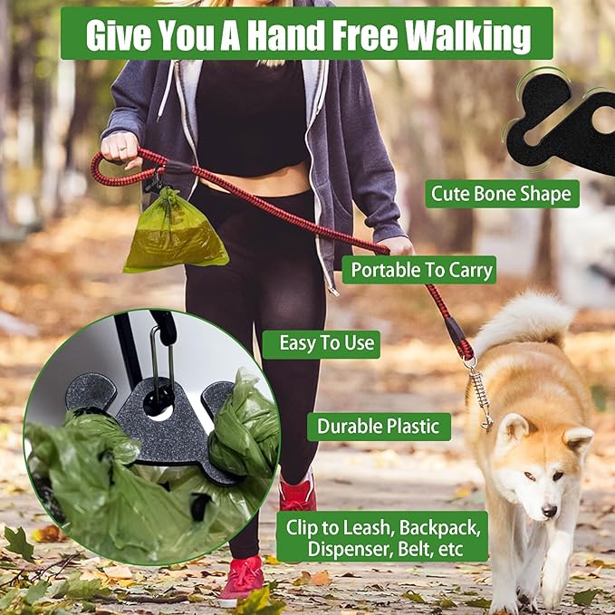 Dog Poop Bag Holder for Waste Bags Dispenser Leash Pet Waste Bag Carrier Hand Free Walking Holder,2PCS Black Holders
