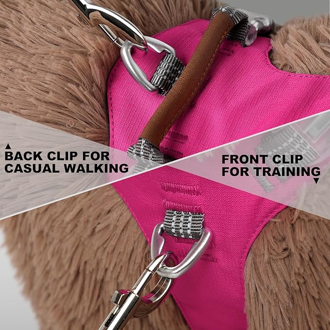 No Pull Dog Harness – Adjustable Reflective Nylon Vest for Small Medium Large Dogs, Escape Proof Training Harness with Leather Control Handle, Lightweight Aluminum Hardware (Hot Pink, L)