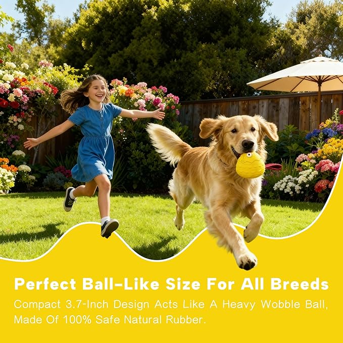 Interactive Dog Toy Ball - Squeaky Treat Dispenser, Pull Handle & Wobble Puzzle, Durable Natural Rubber Chicken Chew Toy for Boredom Relief, IQ Training for Small Medium Large Dogs