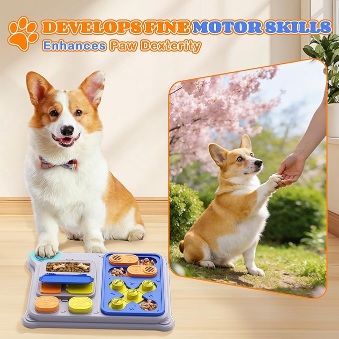 Interactive Dog Toys Slow Feeder, Dog Puzzle Toy for IQ Training & Mental Stimulation, Easy to Clean Detachable Tray Non-Slip Base, Enrichment Toys for Small Medium Dogs, Blue