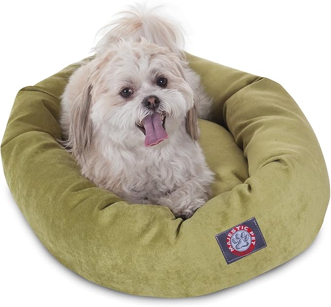 Majestic Pet 32 Inch Micro Velvet Calming Dog Bed Washable – Cozy Soft Round Dog Bed with Spine for Head Support - Fluffy Donut Puppy Mat 32x23x7 (inch) Medium - Storm