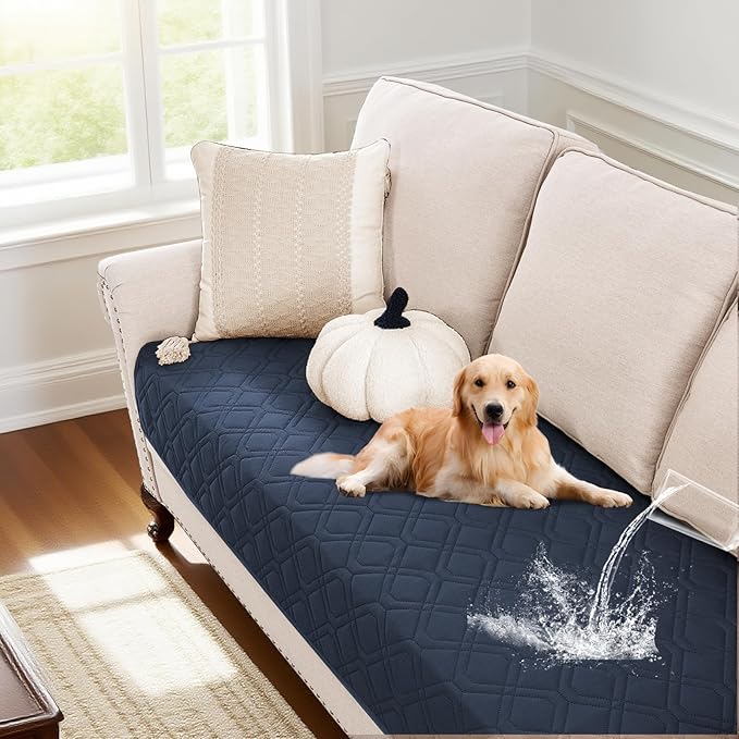 PrinceDeco Waterproof Couch Cover for Dogs Washable Dog Blanket for Bed Couch Sofa Outdoor Bed Cover with Non-Slip Back(32x74 Inch,Navy)