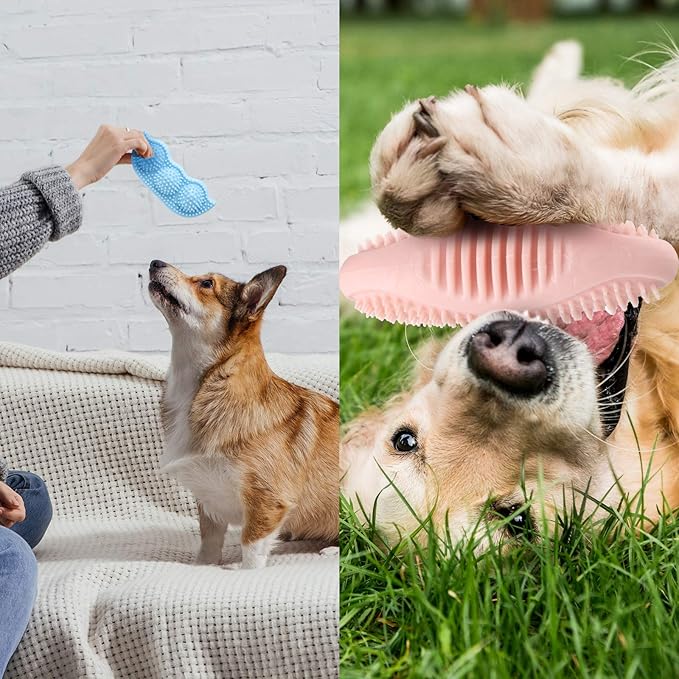 Skylety 6 Pcs Puppy Teething Chew Toys Rubber Bones Shaped Dog Teething Rings Pet Cute Pink Small Dog Toys for 2-8 Months Small Dogs Cleaning Relieving Itching(Blue, Pink, Yellow Green)