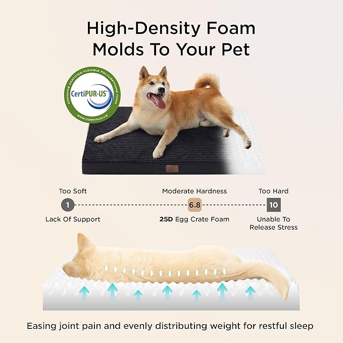 Bedsure ComfyFleece Dog Bed Medium Size Dog - Orthopedic Pet Beds with Removable Washable Cover, NOT Waterproof Egg Crate Foam Puppy Mat, Suitable for Pet Up to 35 lbs, 29"x18"x2.8", NOT for Chewers