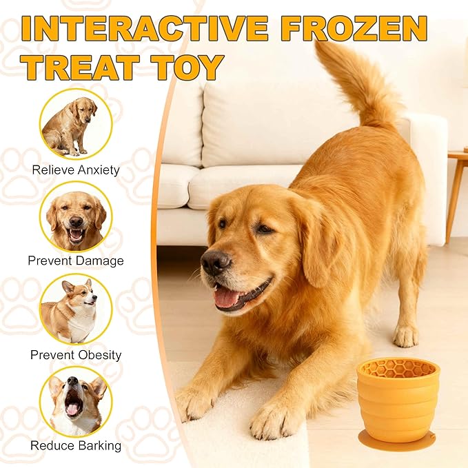 Treat Dispensing Dog Toy, Interactive Puzzle Feeder, Stuffable Chew Toy for Boredom, Enrichment Frozen Treat Dispenser, Yellow, Medium