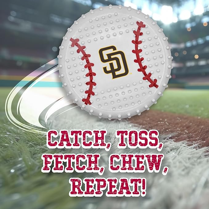 Pets First MLB SAN Diego Padres Hard-Nylon Bacon-Flavored Baseball Chew Toy, Indestructible Dog and Cat Chewy Toy, Tug, Fetch Toy, Sporty Fun Toy for Dogs