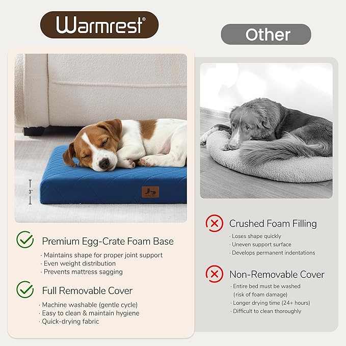 Orthopedic Dog Beds for Small Dogs, Washable Pet Bed Mat with Removable Cover, Waterproof Egg Crate Foam Puppy Bed Anti Slip, 23" x 18"