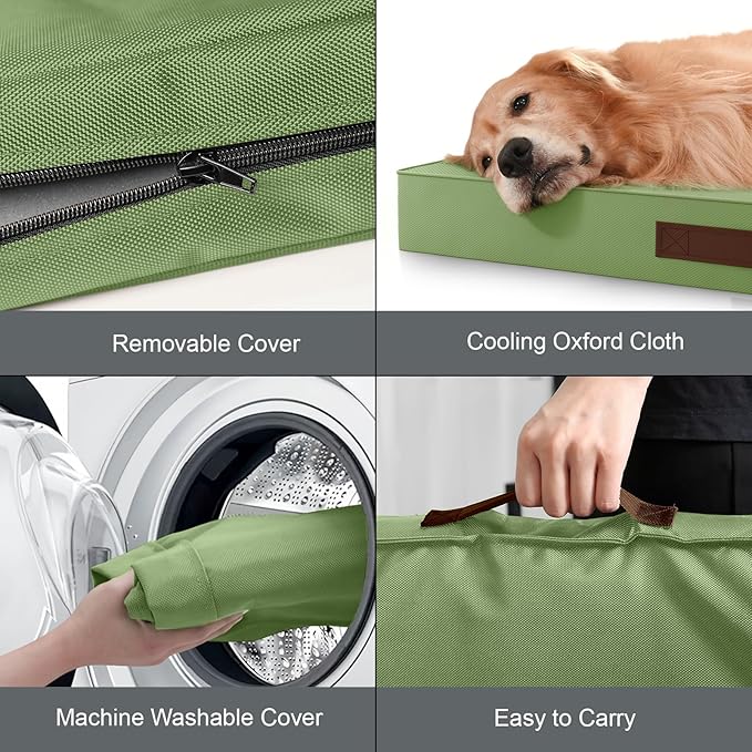 Outdoor Dog Bed for Medium Dogs, Waterproof Dog Crate Mat Orthopedic Egg Crate Foam Pet Bed with Washable Removable Oxford Cover, Light Green