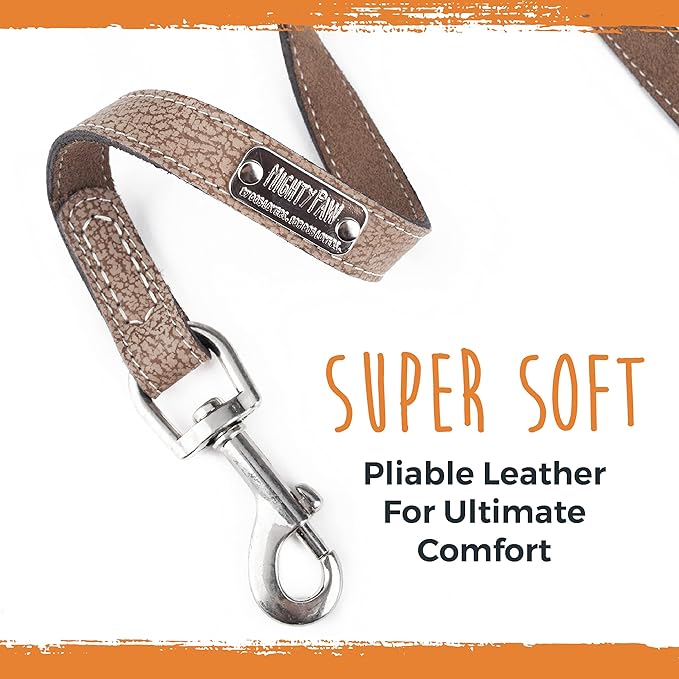 Mighty Paw Luxury Leather Dog Leash - Genuine Material Leather Leashes for All Pet Sizes - Pet Lead - 5 ft Premium Quality - Soft Material - Light Brown (Pack of 2)