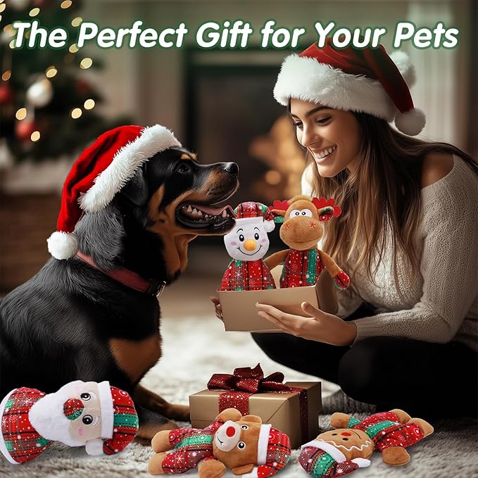 Christmas Dog Toys 5-Pack - Squeaky Holiday Toys for Small and Medium Dogs | Santa Claus, Reindeer, Snowman Designs to Keep Dogs Happy and Engaged