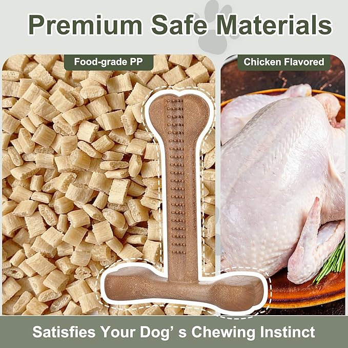 Dog Chew Toy for Aggressive Chewers T-Shaped Tough Dog Bone Toys for Small Medium Large Breed to Keep Them Busy (Medium/Large-Under 60LBS, Chicken Flavored)