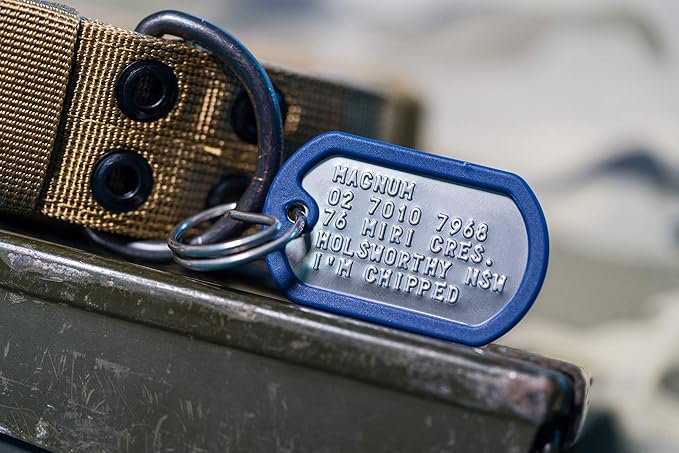 Dog Tags for Dogs, Custom Dog Collar ID Tag Personalized for Pets - Super Tough, Quiet Embossed Military Style Stainless Steel Dog Name tag (Pink)