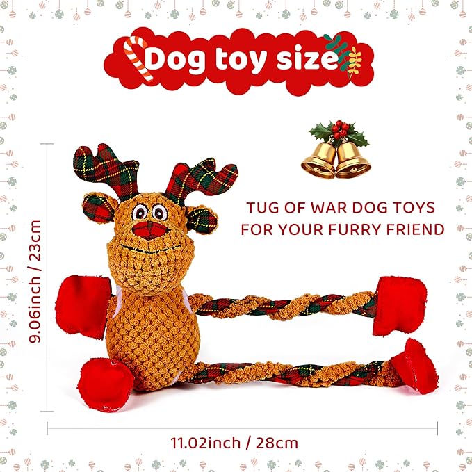 Christmas Dog Toys for Small Medium Large Dogs, Squeaky Plush Chew Toys with Squeaker & Crinkle - Tough Durable Lambchop Stuffed Animal, Puppy Stocking Stuffers (Deep Brown)