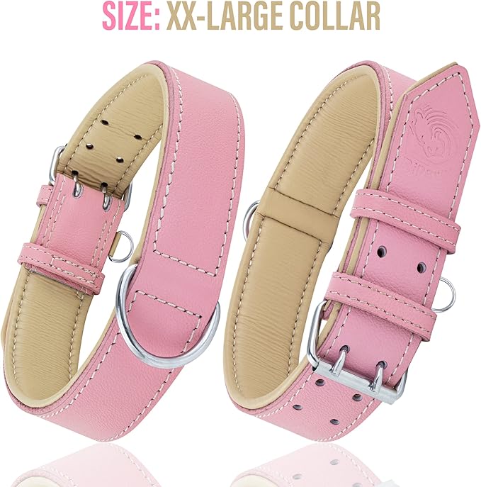 Riparo Pink Dog Collar, Puppy Collar, Leather Dog Collar with Dog Tag Holder, Small Dog Collar for Small Dogs (S: 0.75” Wide for 10”-13.5” Neck, Pink)