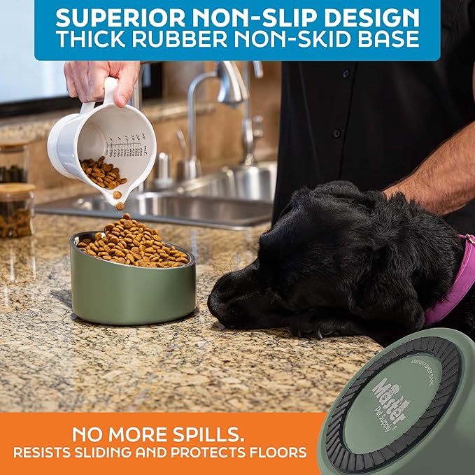 Master Pet Supply Stainless Steel Slanted Dog Cat Food Bowl - 24 oz Heavy Duty - Camo Patrol, Double Wall Insulated, Non-Slip Elevated Bowl for French Bulldogs Pugs Cats, Anti Rust Dishwasher Safe