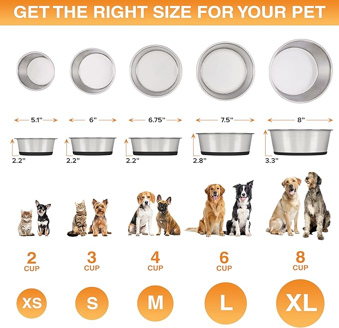 Neater Pet Brands Stainless Steel Dog Bowls with Non-Slip Rubber Bottom – 3 Cup (24 oz), Black - Set of 2 Heavy Duty Metal Dog Bowls, Dishwasher Safe, Food or Water Bowl, Ideal for Small & Medium Dogs